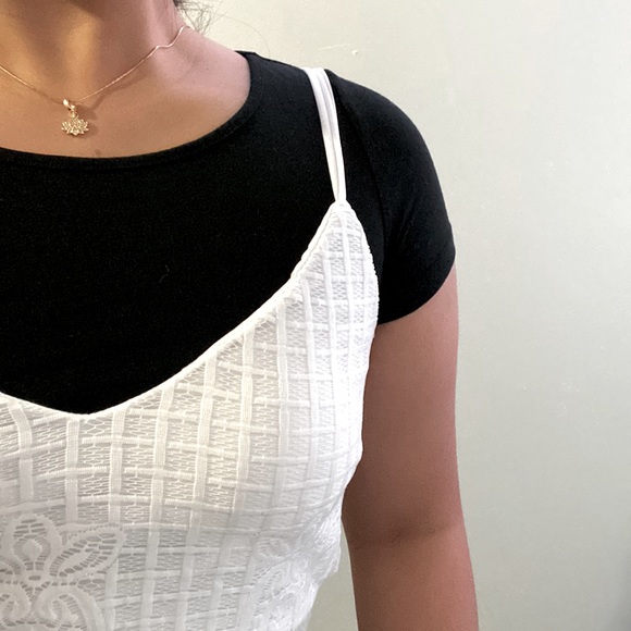 (SOLD) REVAMPED White Spaghetti Strap Lace Tank Top - Picture 1 of 4